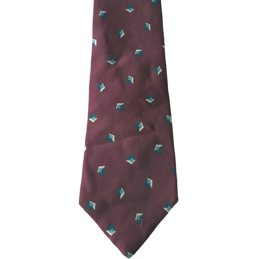 VTG‎ Givenchy Monsieur Silk Tie Burgundy Teal Geometric Diamond Made Italy 3.5"